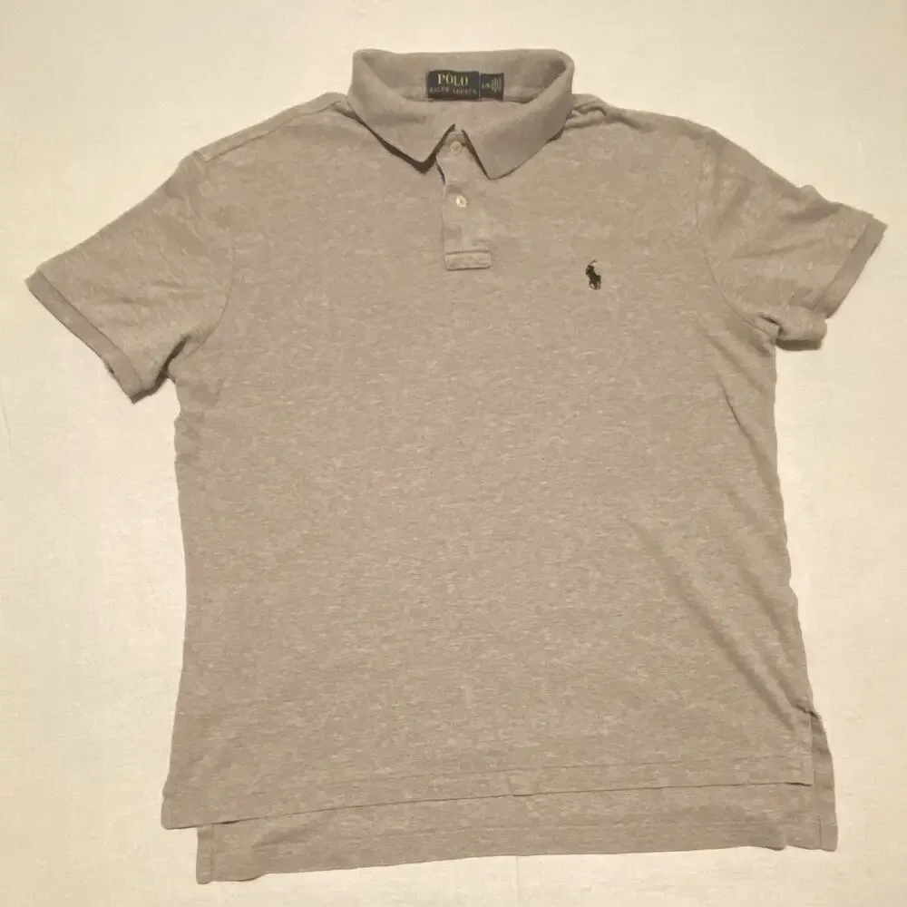 Polo Ralph Lauren Men’s L Gray Solid Cotton Polo Shirt Short Sleeve Logo
